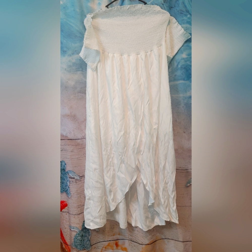 White halter top off the shoulder chiffon dress. Brand new
